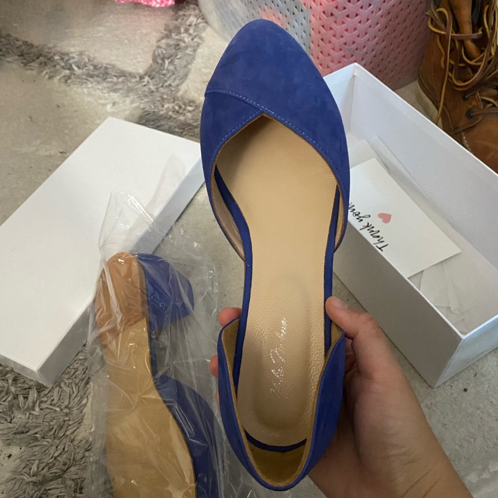 Handcrafted Blue Leather Flats Size 40, Size 8.5